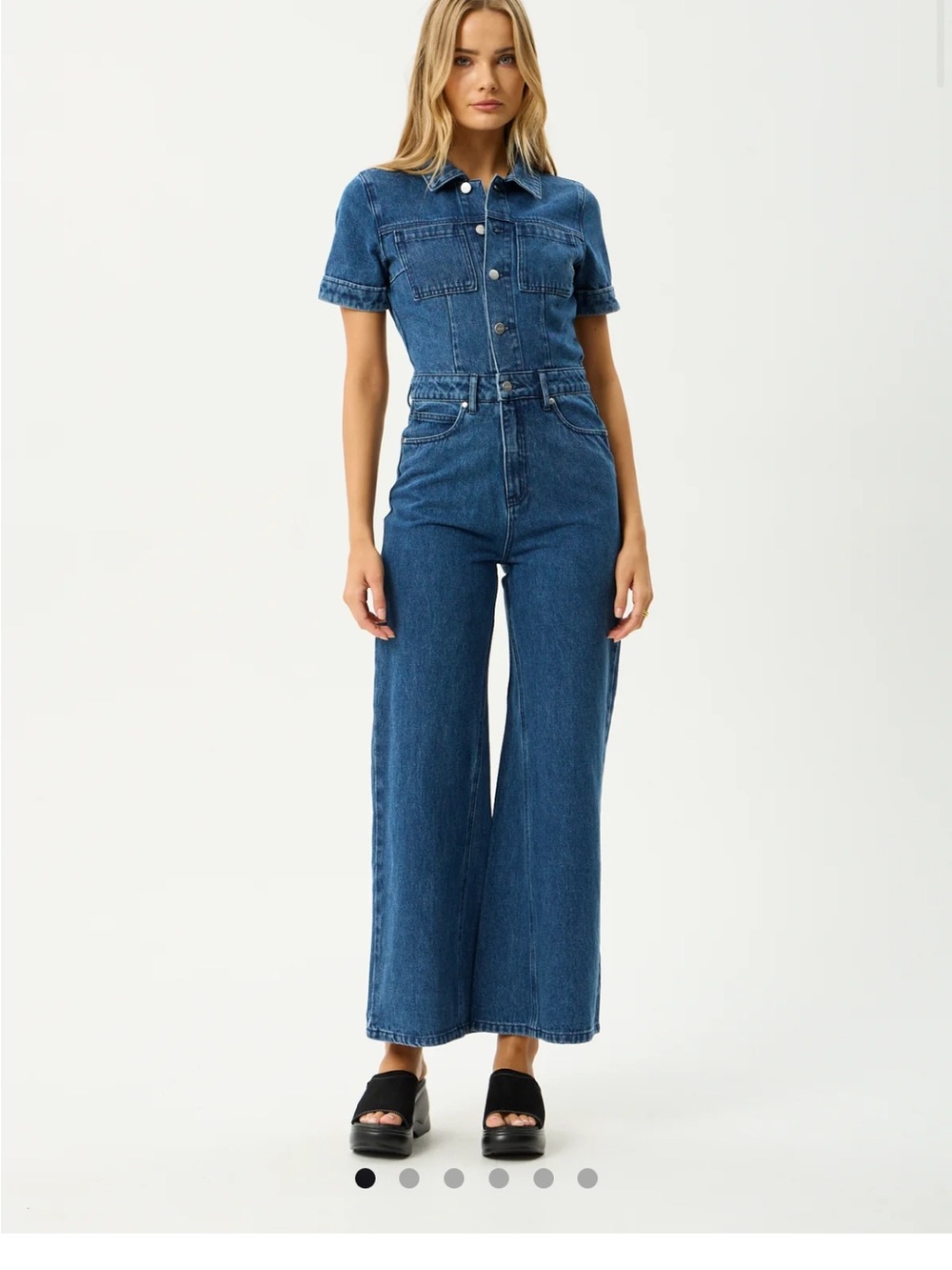 Afends Miami Denim Flared Leg Jumpsuit Authentic Blue size 6